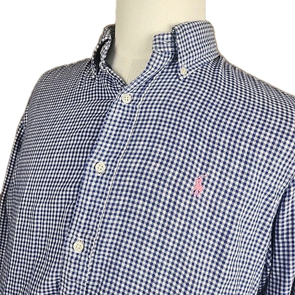 Polo Ralph Lauren Check Blue Beige Mens Sz Long Sleeve Button Down Shirt Sz L